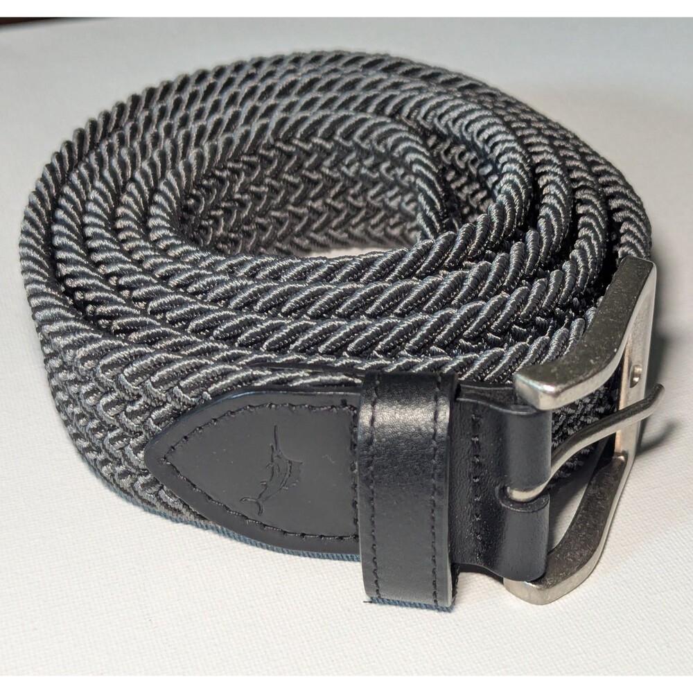 Tommy Bahama Braided Gray Black Belt Leather Accents Sz 3x Silver Logo Buckle
